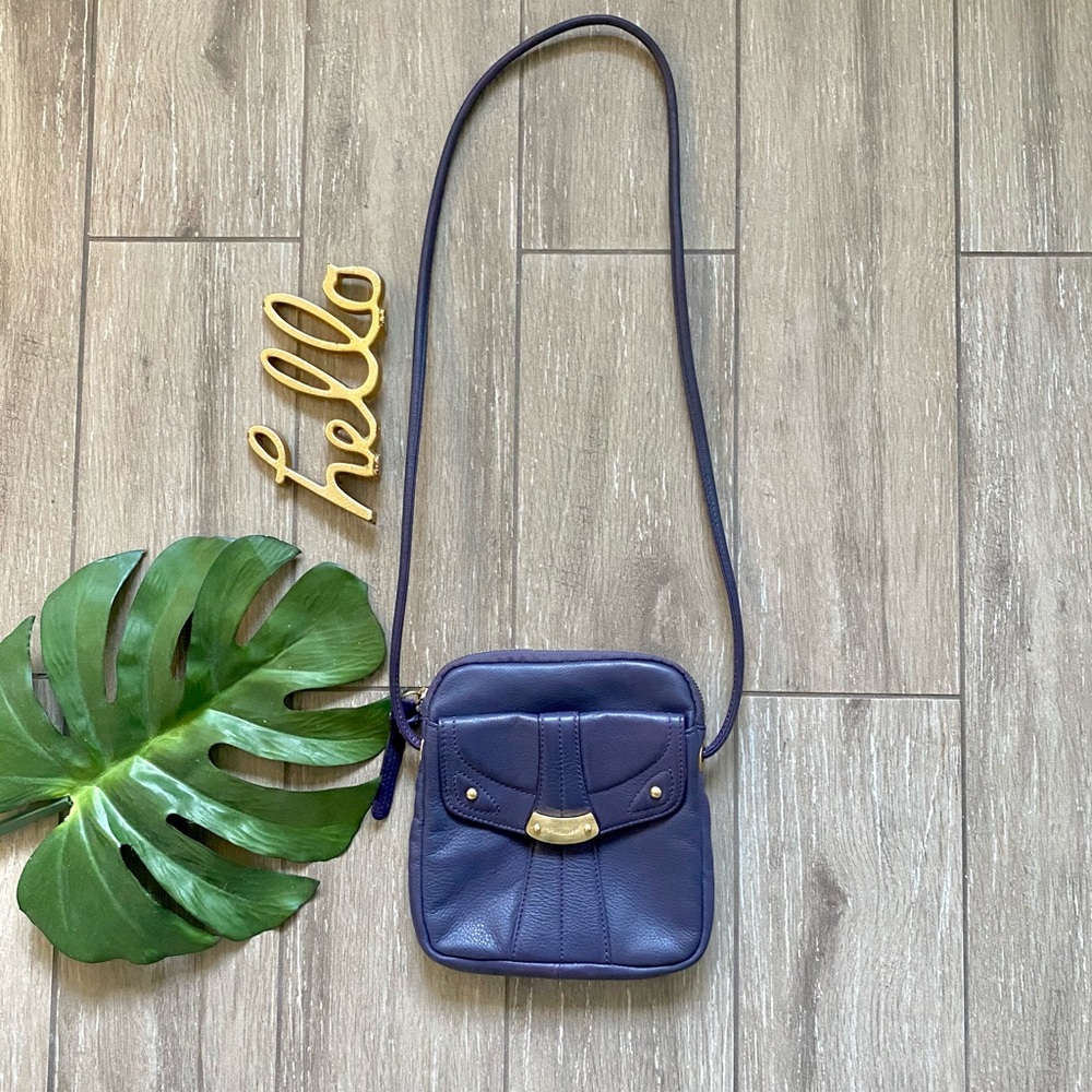 b. makowsky leather crossbody bag plum purple gold zip mini
